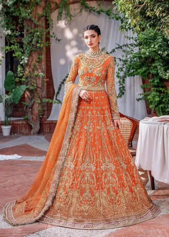 Akbar Aslam Mastani Wedding Formals 23 Orange Net – view 1 – Poshaq