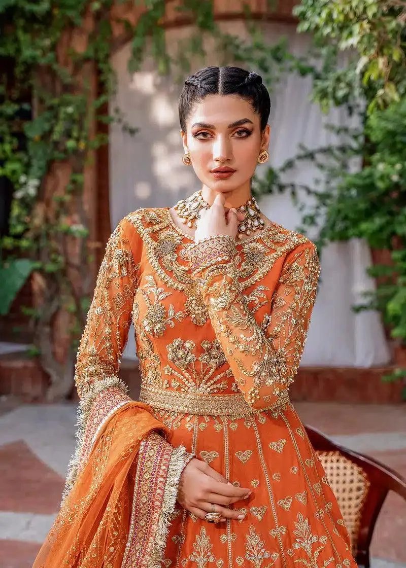 Akbar Aslam Mastani Wedding Formals 23 Orange Net – view 3 – Poshaq