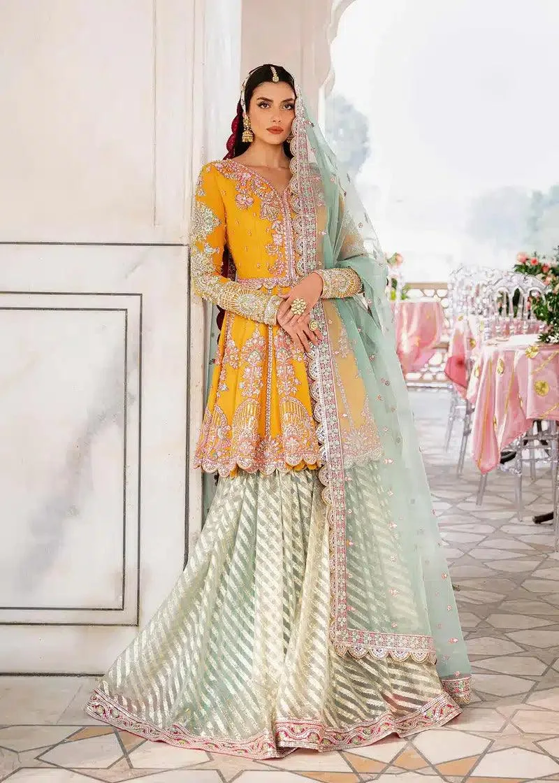 Akbar Aslam Shadmani Luxury Formals 23 Mustard Jacquard – view 2 – Poshaq
