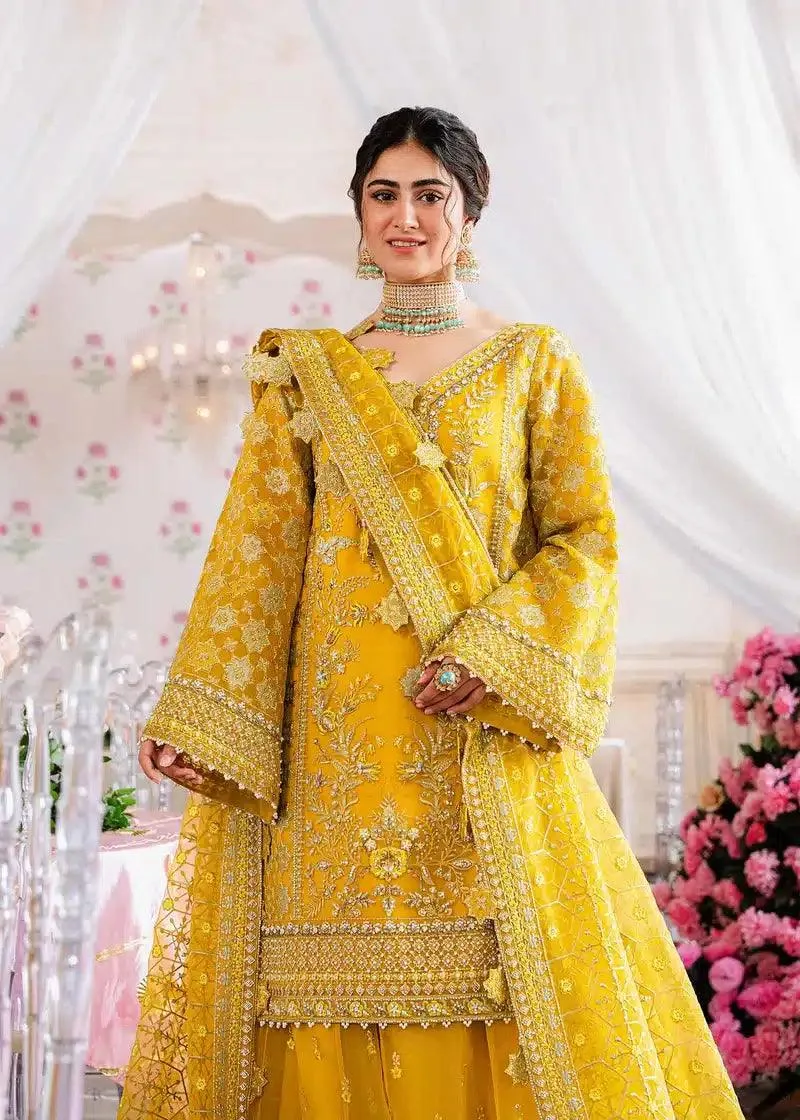 Akbar Aslam Shadmani Luxury Formals 23 Mustard Organza – view 4 – Poshaq