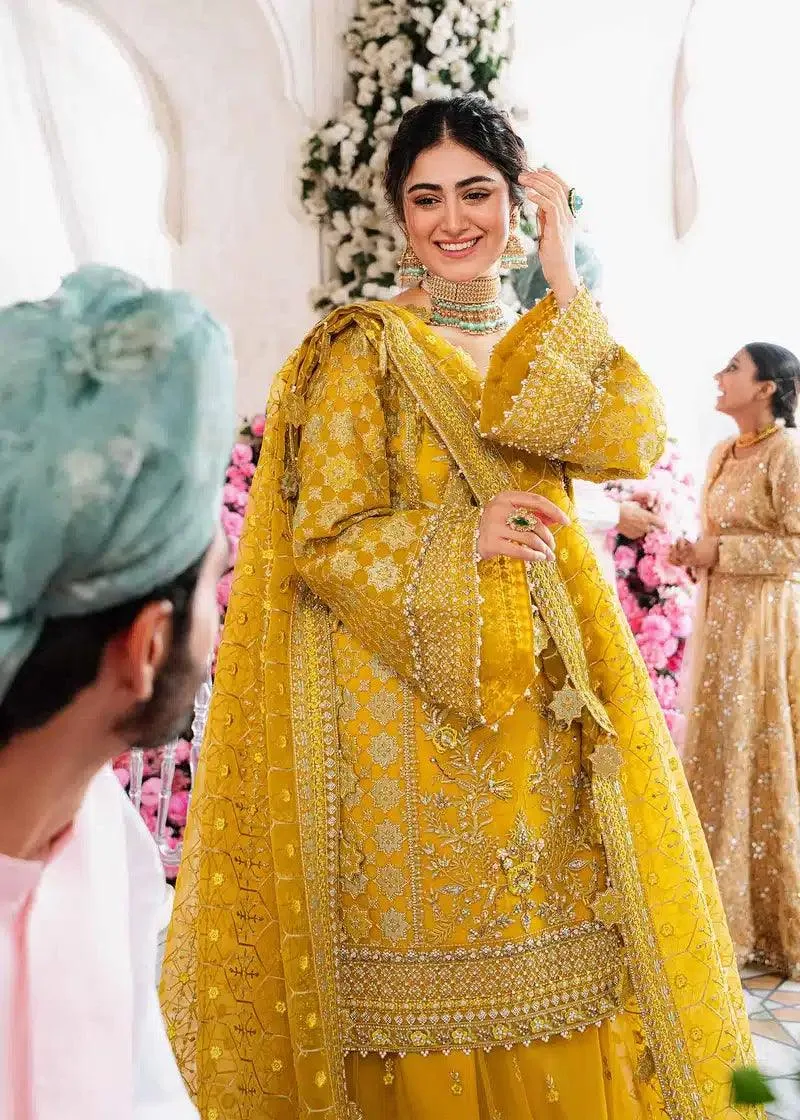 Akbar Aslam Shadmani Luxury Formals 23 Mustard Organza – view 5 – Poshaq