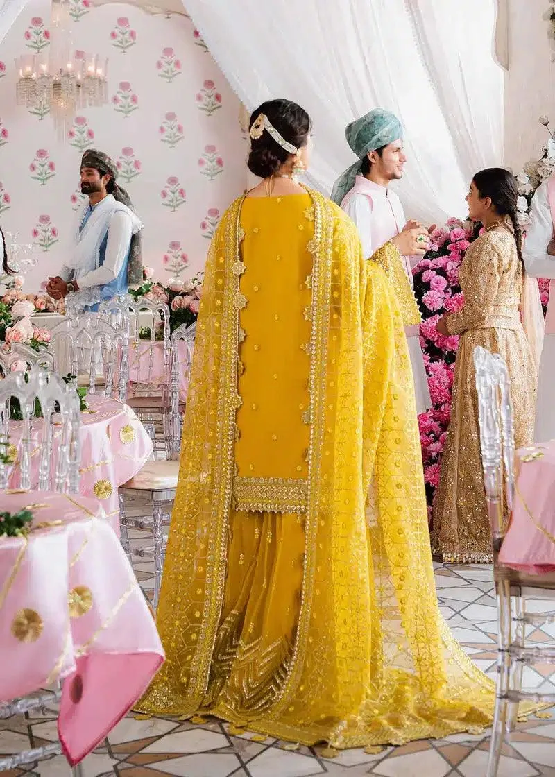 Akbar Aslam Shadmani Luxury Formals 23 Mustard Organza – view 7 – Poshaq