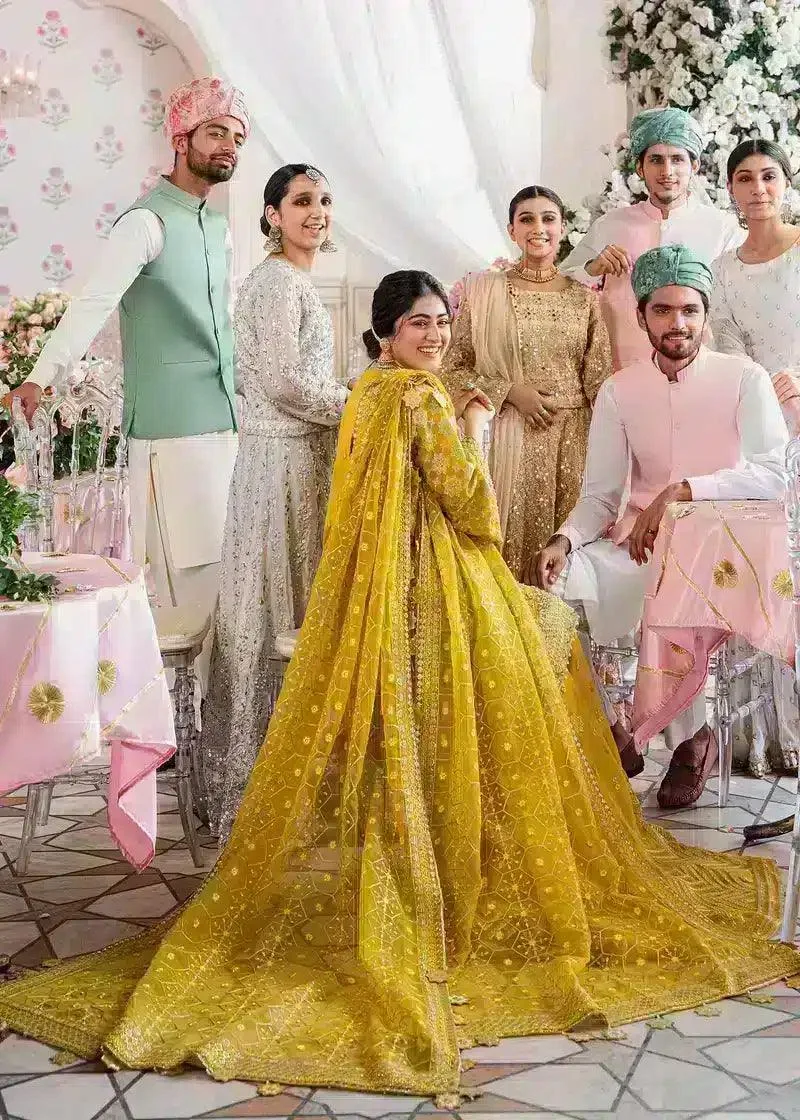 Akbar Aslam Shadmani Luxury Formals 23 Mustard Organza – view 8 – Poshaq