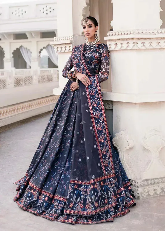 Akbar Aslam Darbar Festive Formals Navy Blue Raw Silk – view 1 – Poshaq