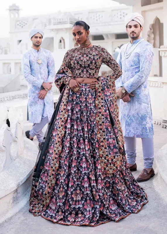 Akbar Aslam Darbar Festive Formals Navy Blue Raw Silk – view 1 – Poshaq