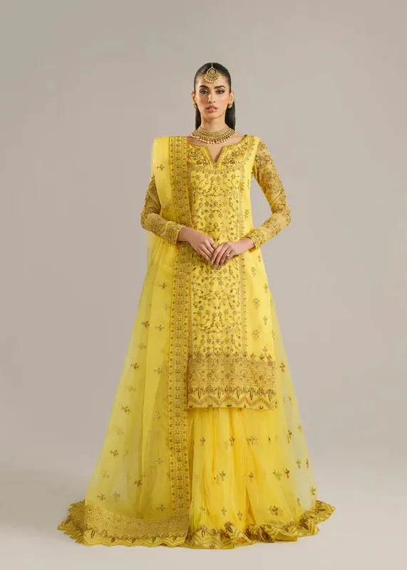 Akbar Aslam Afsana Wedding Formals Yellow Organza – view 1 – Poshaq