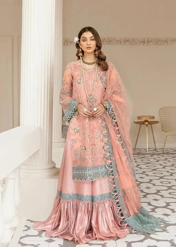 Akbar Aslam Raqs Collection Pink Organza – view 1 – Poshaq