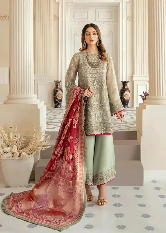 Akbar Aslam Raqs Collection Green Organza – view 1 – Poshaq