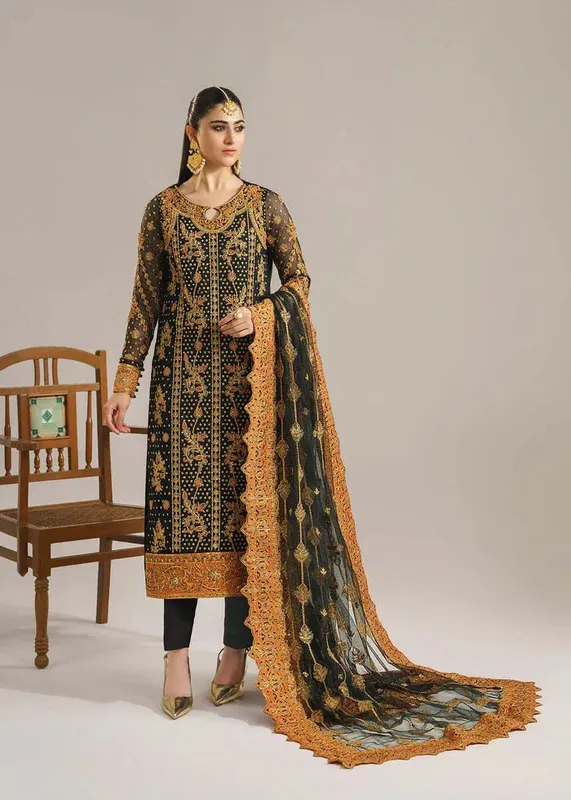 Akbar Aslam Afsana Wedding Formals Black Organza – view 1 – Poshaq