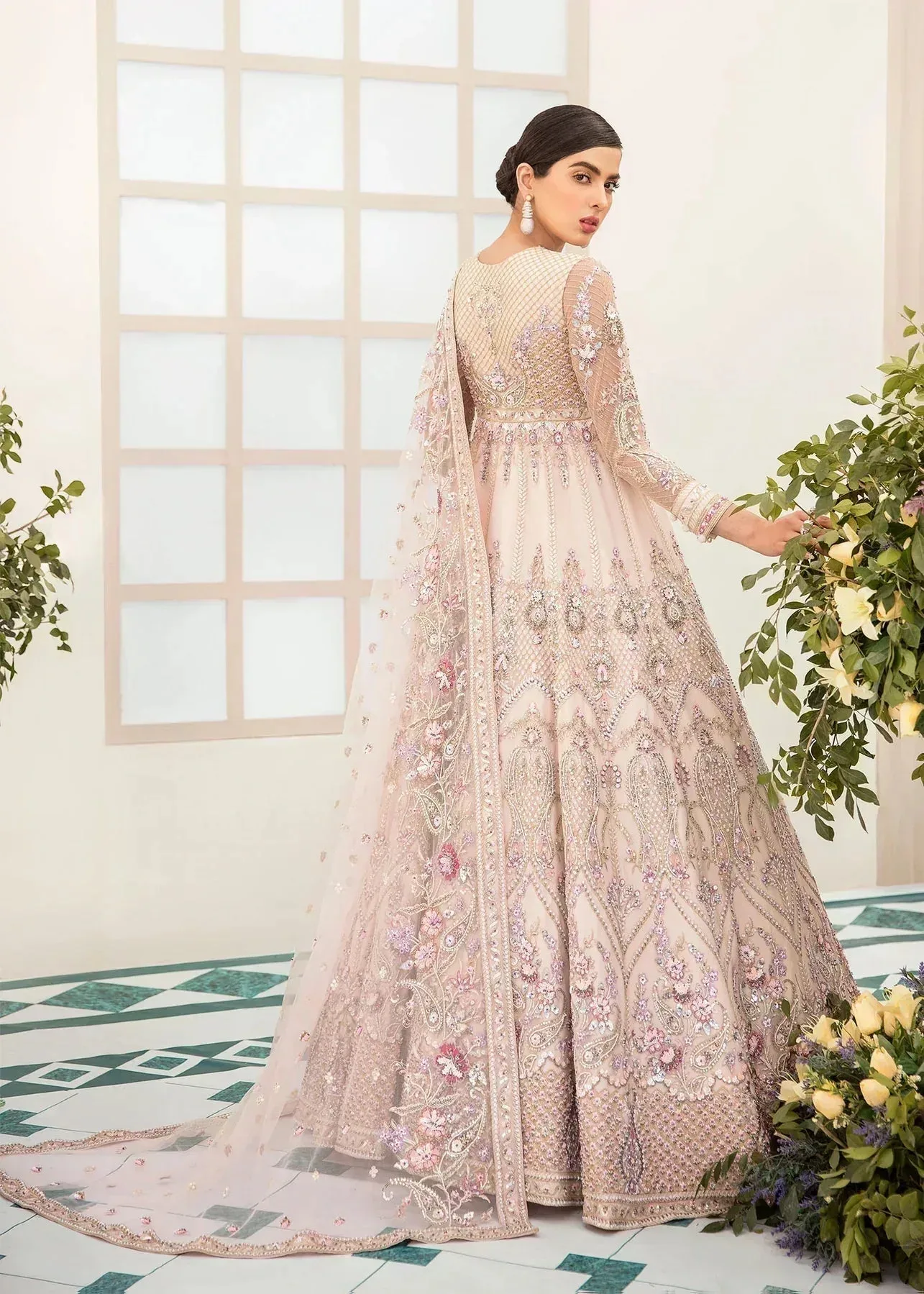 Akbar Aslam Orphic Bridals Off White Organza – view 2 – Poshaq
