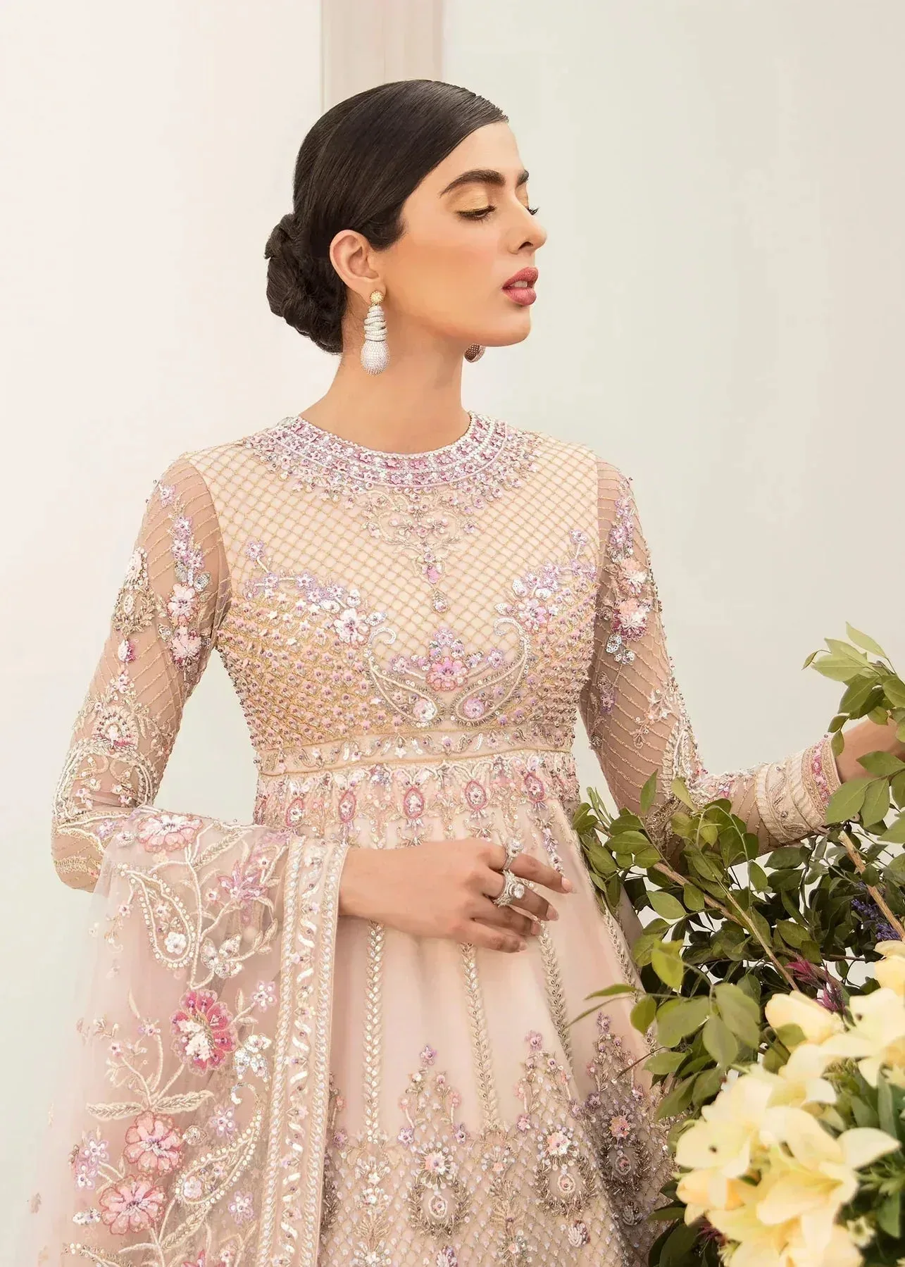 Akbar Aslam Orphic Bridals Off White Organza – view 4 – Poshaq