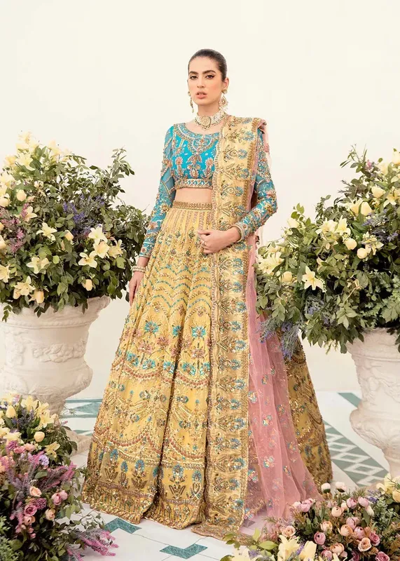 Akbar Aslam Orphic Bridals Yellow Organza – view 1 – Poshaq