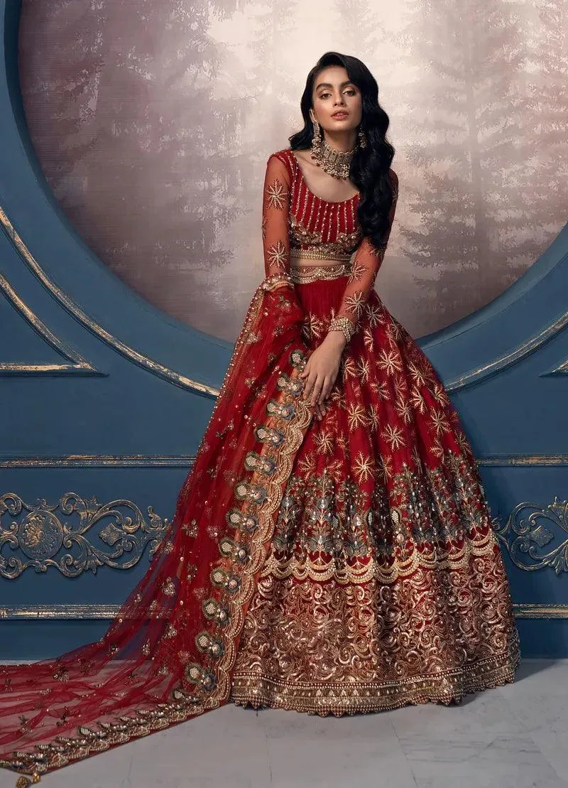 Akbar Aslam Orphic Bridals Red Tissue – view 1 – Poshaq