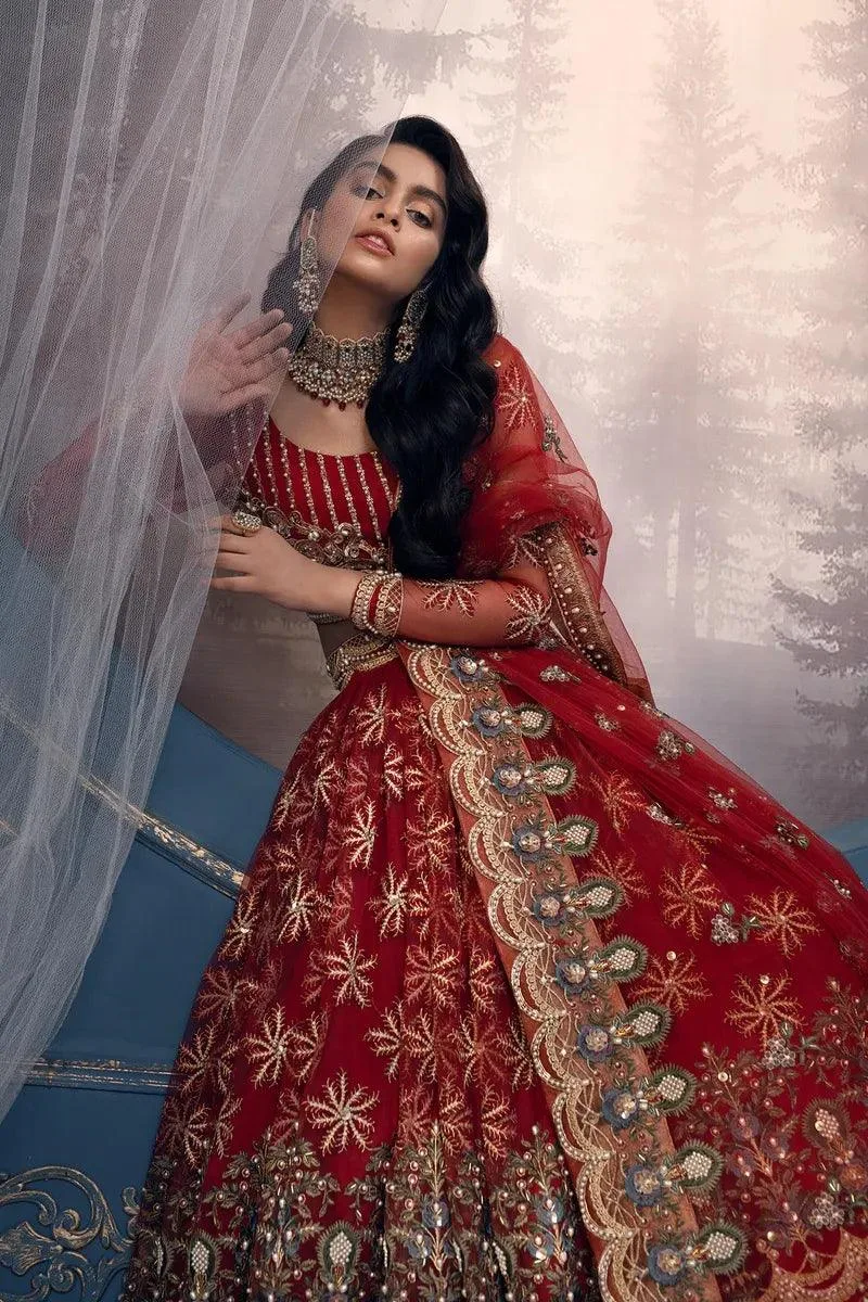 Akbar Aslam Orphic Bridals Red Tissue – view 3 – Poshaq