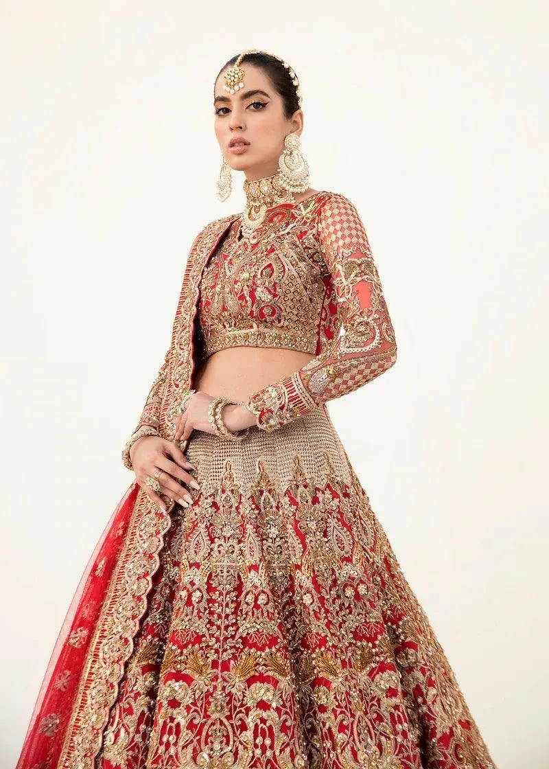 Akbar Aslam Orphic Bridals Red Net – view 2 – Poshaq