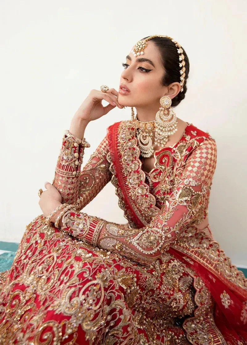 Akbar Aslam Orphic Bridals Red Net – view 5 – Poshaq