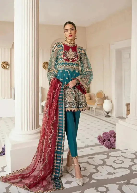 Akbar Aslam Raqs Collection Green Organza – view 1 – Poshaq
