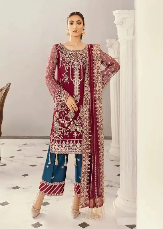 Akbar Aslam Formal Collection Maroon Tissue – view 1 – Poshaq