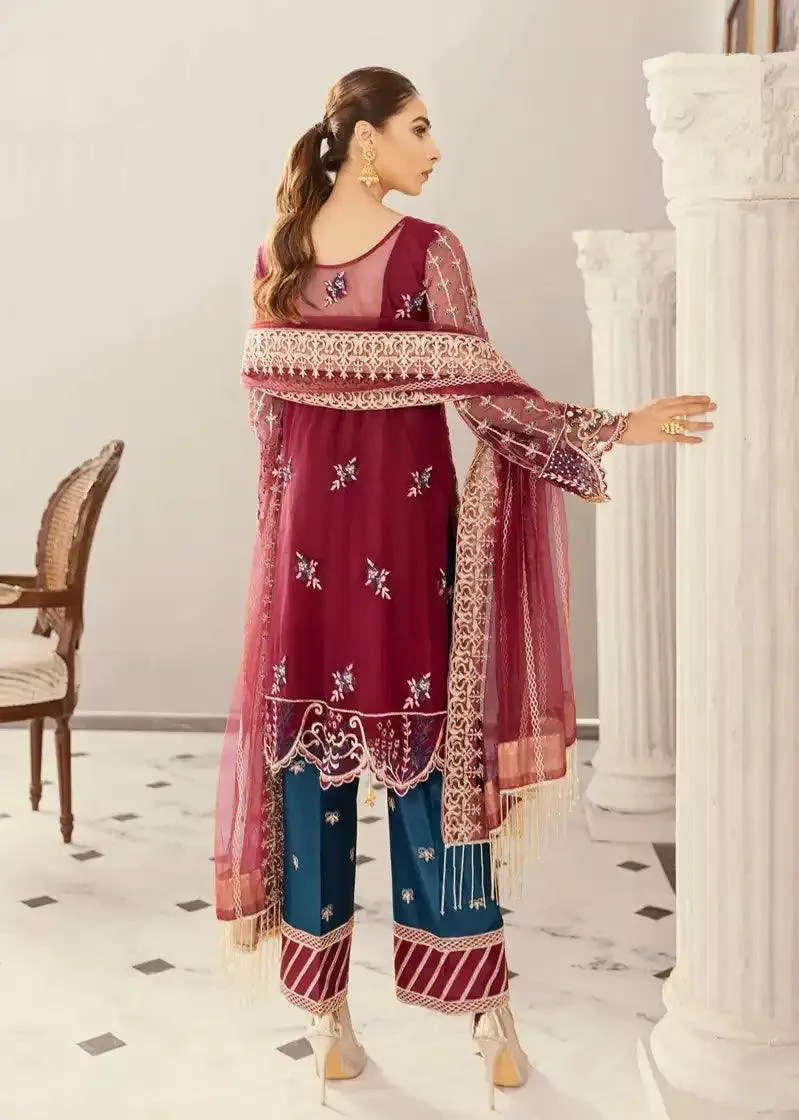 Akbar Aslam Formal Collection Maroon Tissue – view 2 – Poshaq