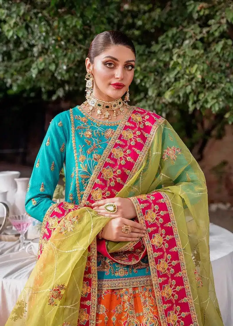 Akbar Aslam Mastani Wedding Formals 23 Orange Raw Silk – view 3 – Poshaq