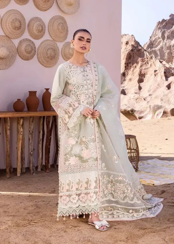 Akbar Aslam Oasis Lawn 24 Green Organza – view 1 – Poshaq