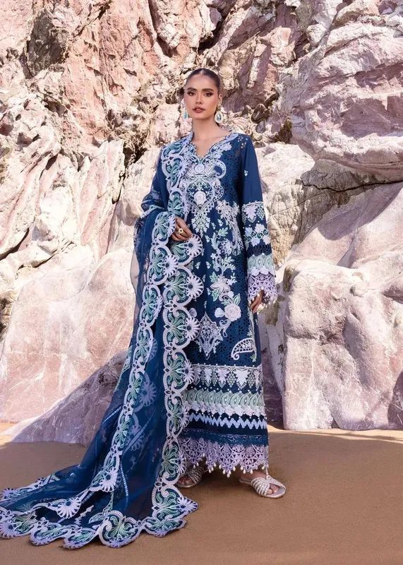 Akbar Aslam Oasis Lawn 24 Blue Organza – view 1 – Poshaq
