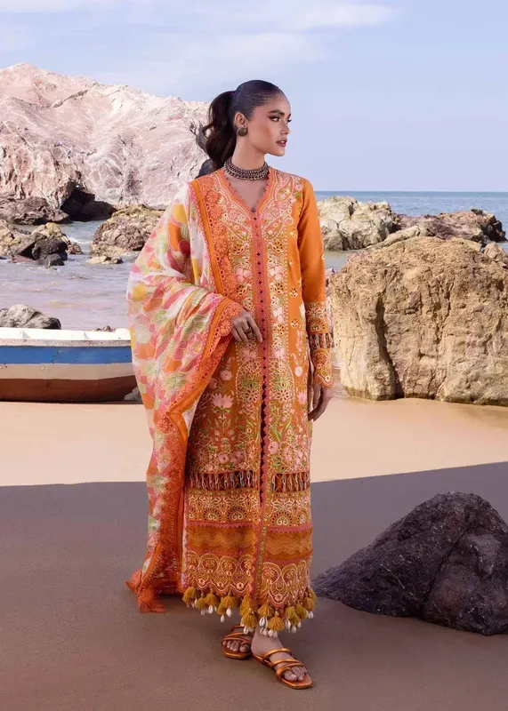 Akbar Aslam Oasis Lawn 24 Orange Organza – view 1 – Poshaq