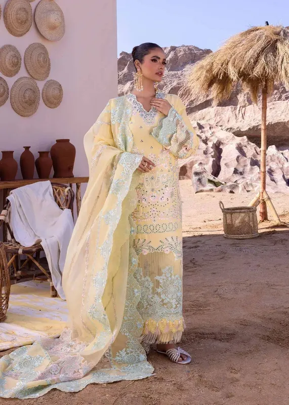 Akbar Aslam Oasis Lawn 24 Yellow Organza – view 1 – Poshaq