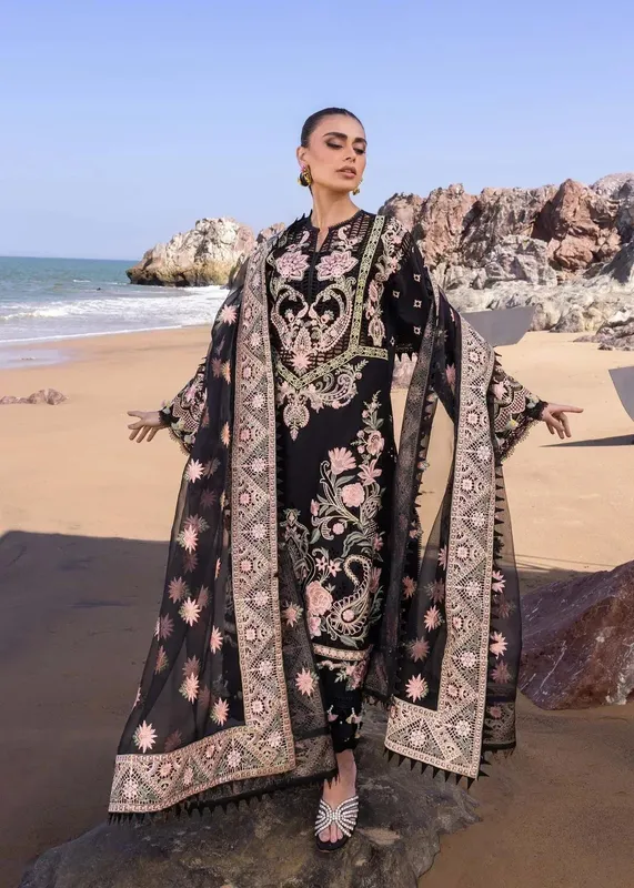 Akbar Aslam Oasis Lawn 24 Black Organza – view 1 – Poshaq