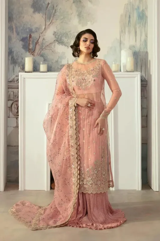 Akbar Aslam Velora Formal Pret Pink Organza – view 1 – Poshaq