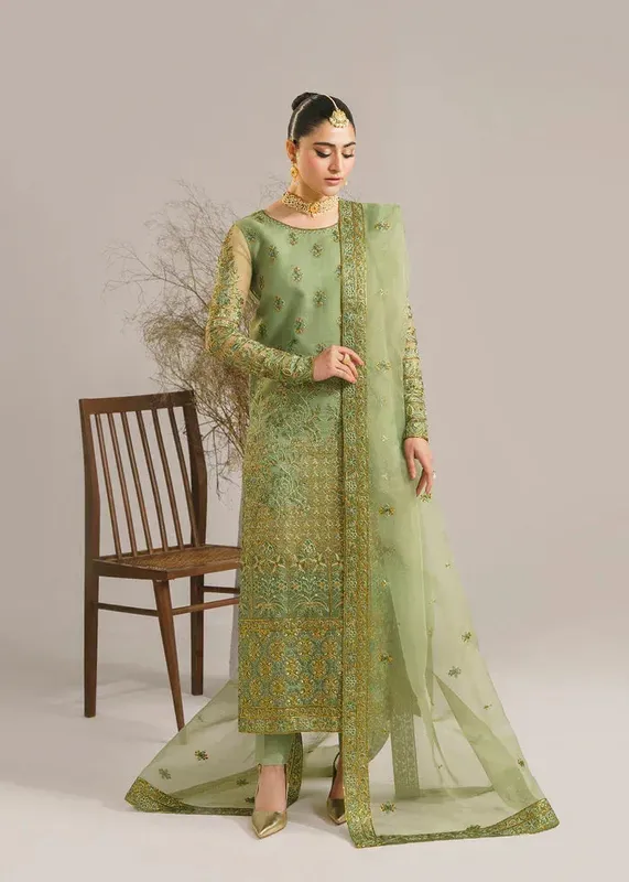 Akbar Aslam Green Organza – view 1 – Poshaq