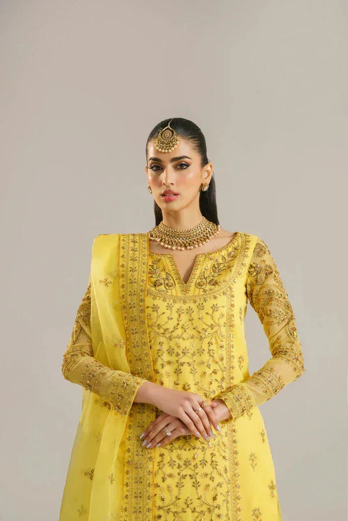 Akbar Aslam Yellow Organza – view 2 – Poshaq