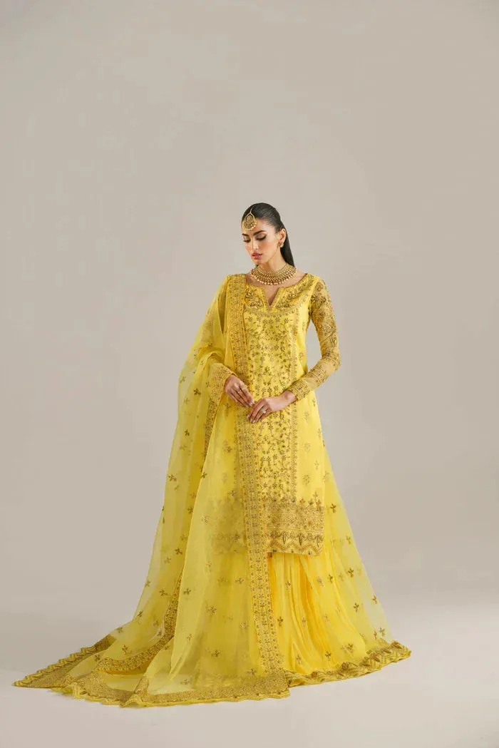 Akbar Aslam Yellow Organza – view 3 – Poshaq
