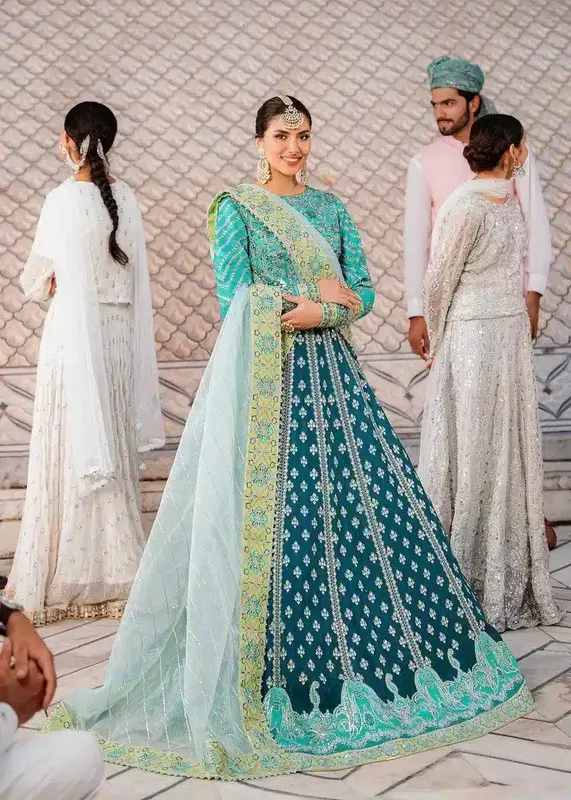 Akbar Aslam Shadmani Luxury Formals 23 Ferozi Raw Silk – view 1 – Poshaq