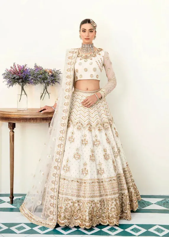 Akbar Aslam Orphic Bridals White Net – view 1 – Poshaq