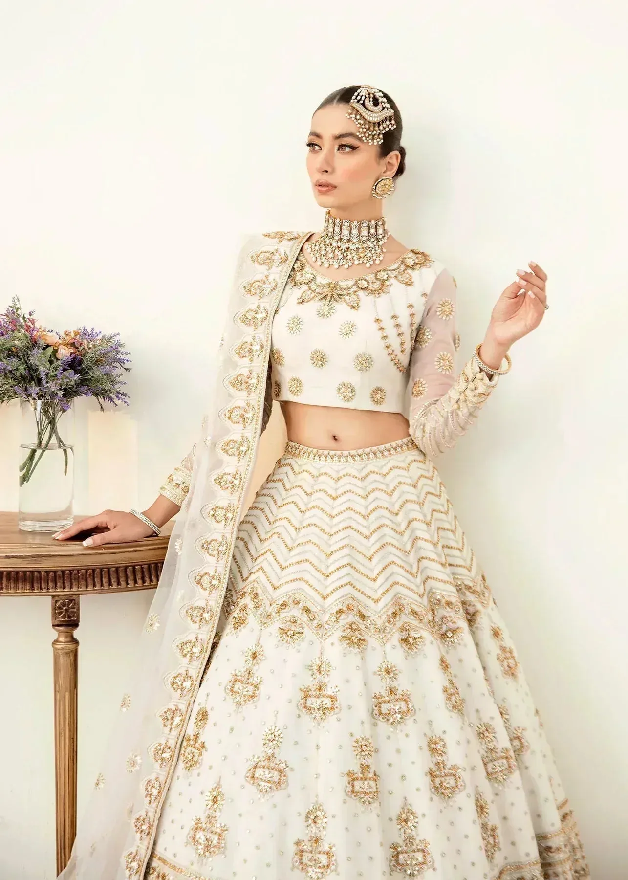 Akbar Aslam Orphic Bridals White Net – view 2 – Poshaq
