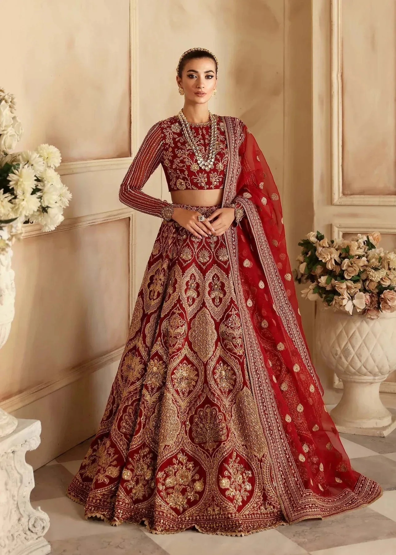 Akbar Aslam Aleia Luxury Formals Maroon Organza – view 1 – Poshaq