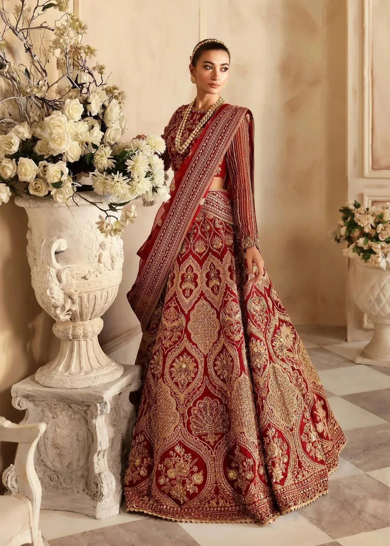 Akbar Aslam Aleia Luxury Formals Maroon Organza – view 2 – Poshaq