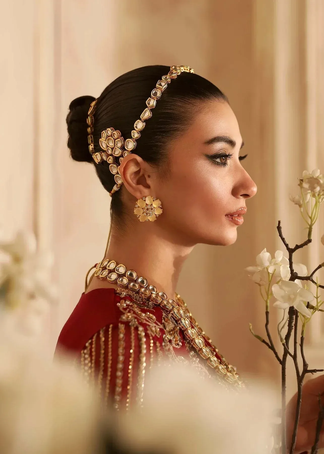 Akbar Aslam Aleia Luxury Formals Maroon Organza – view 3 – Poshaq