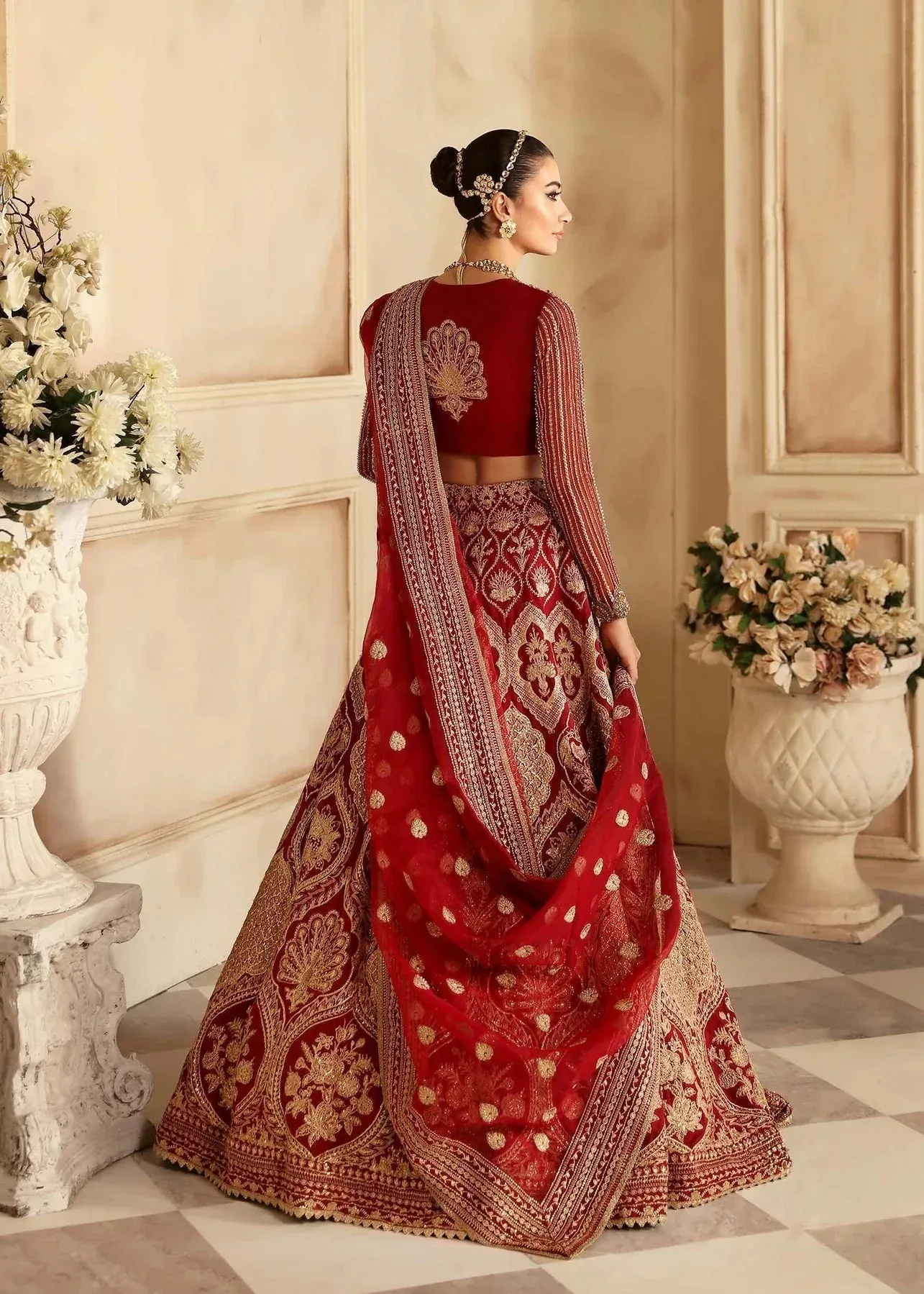 Akbar Aslam Aleia Luxury Formals Maroon Organza – view 5 – Poshaq