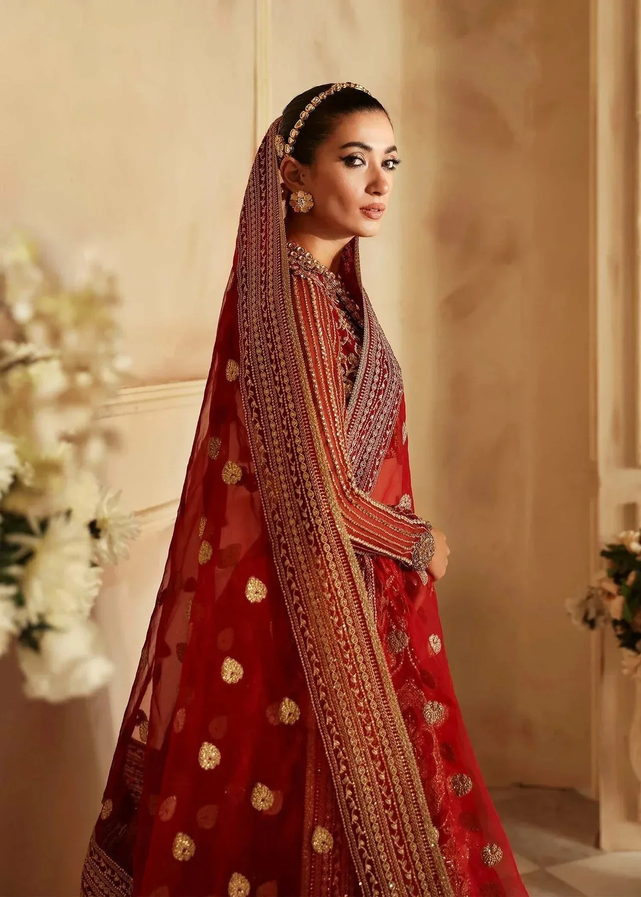 Akbar Aslam Aleia Luxury Formals Maroon Organza – view 6 – Poshaq