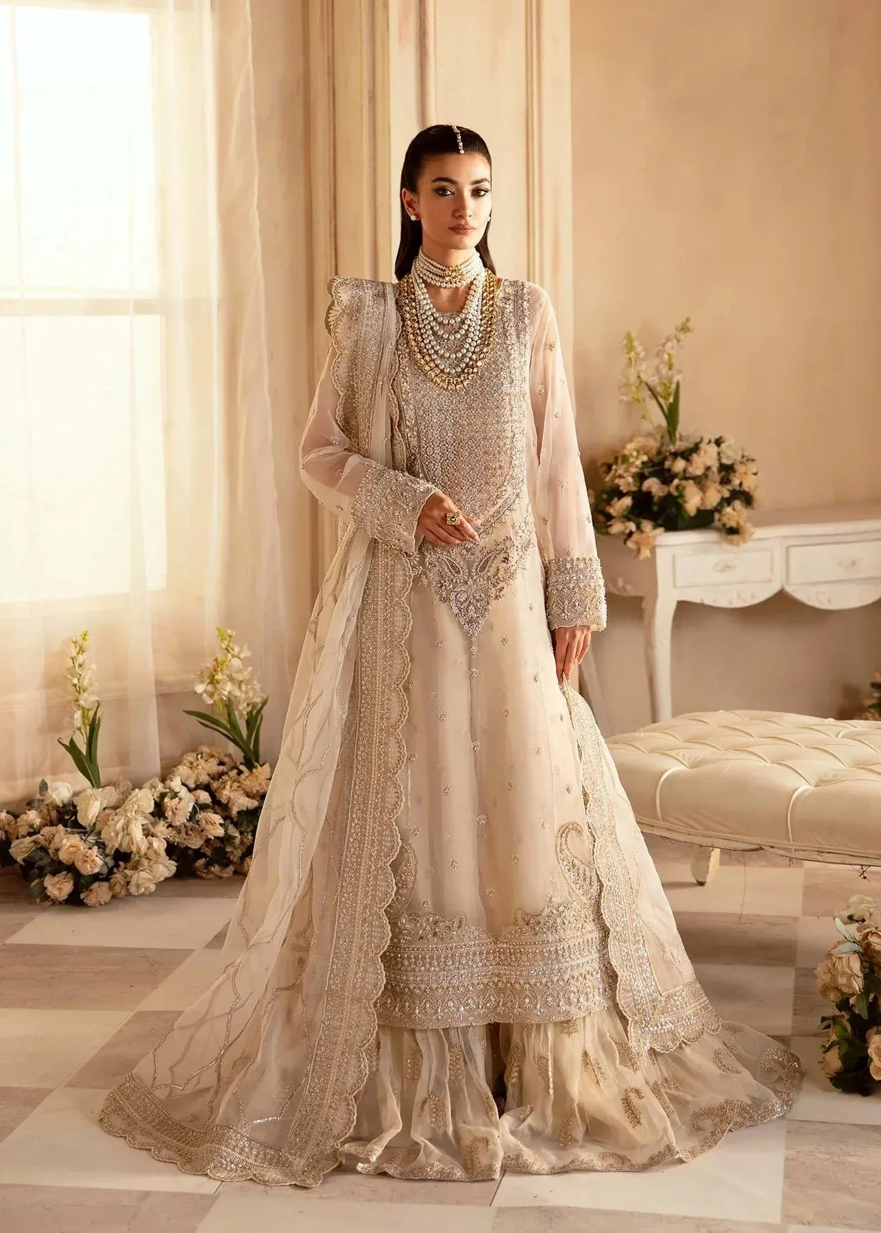 Akbar Aslam Aleia Luxury Formals Ivory Organza – view 1 – Poshaq