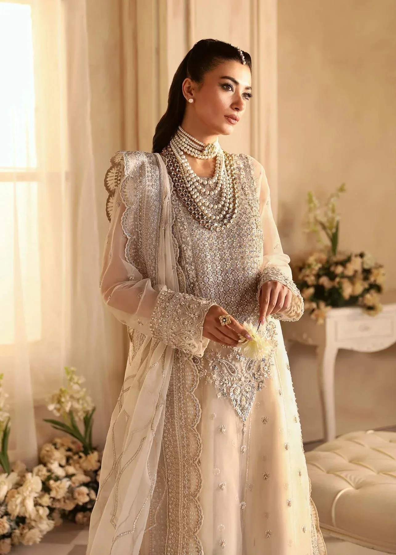 Akbar Aslam Aleia Luxury Formals Ivory Organza – view 2 – Poshaq