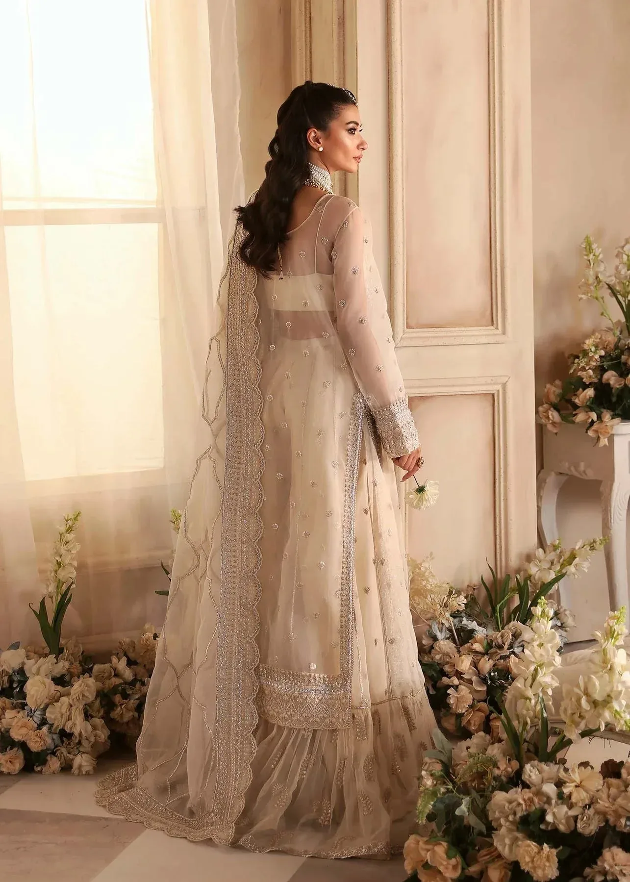 Akbar Aslam Aleia Luxury Formals Ivory Organza – view 3 – Poshaq