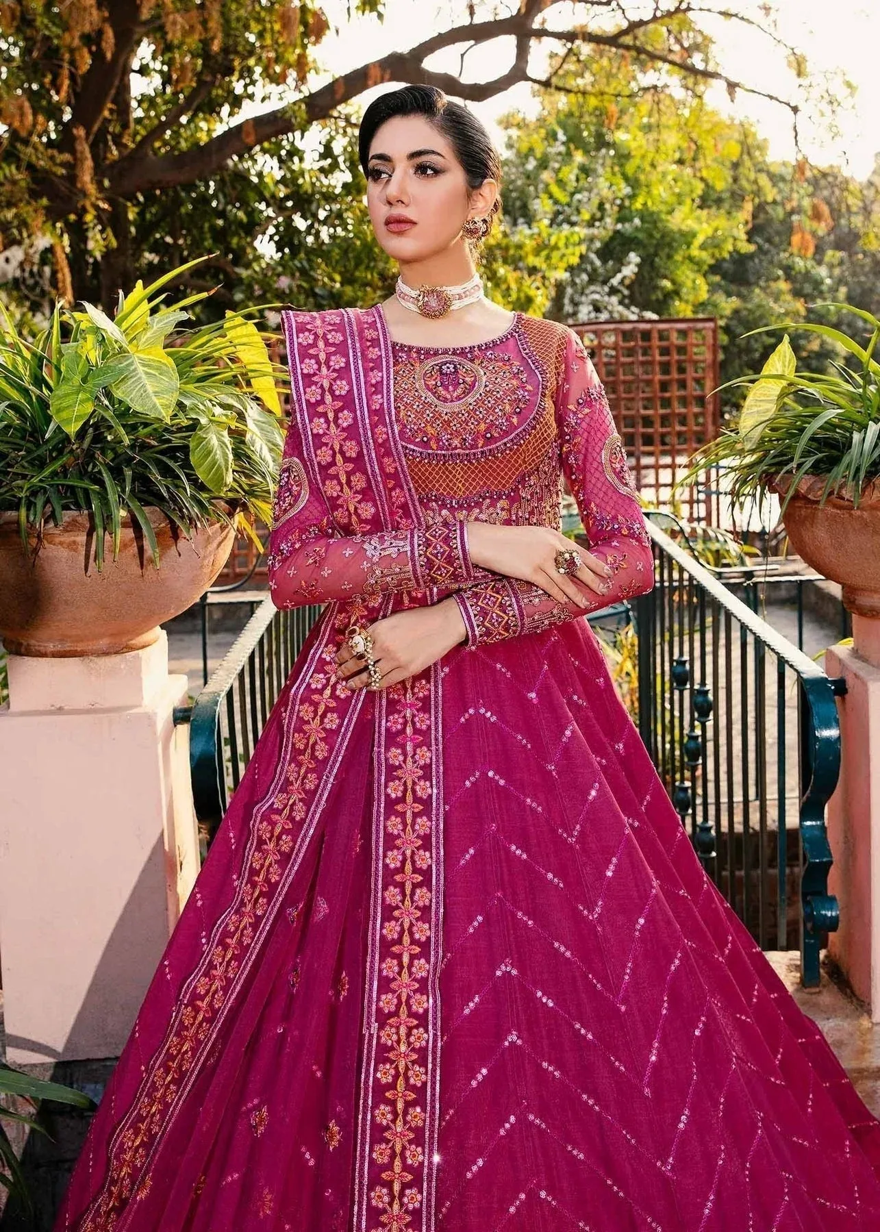 Akbar Aslam Wedding Formals Pink Organza – view 2 – Poshaq