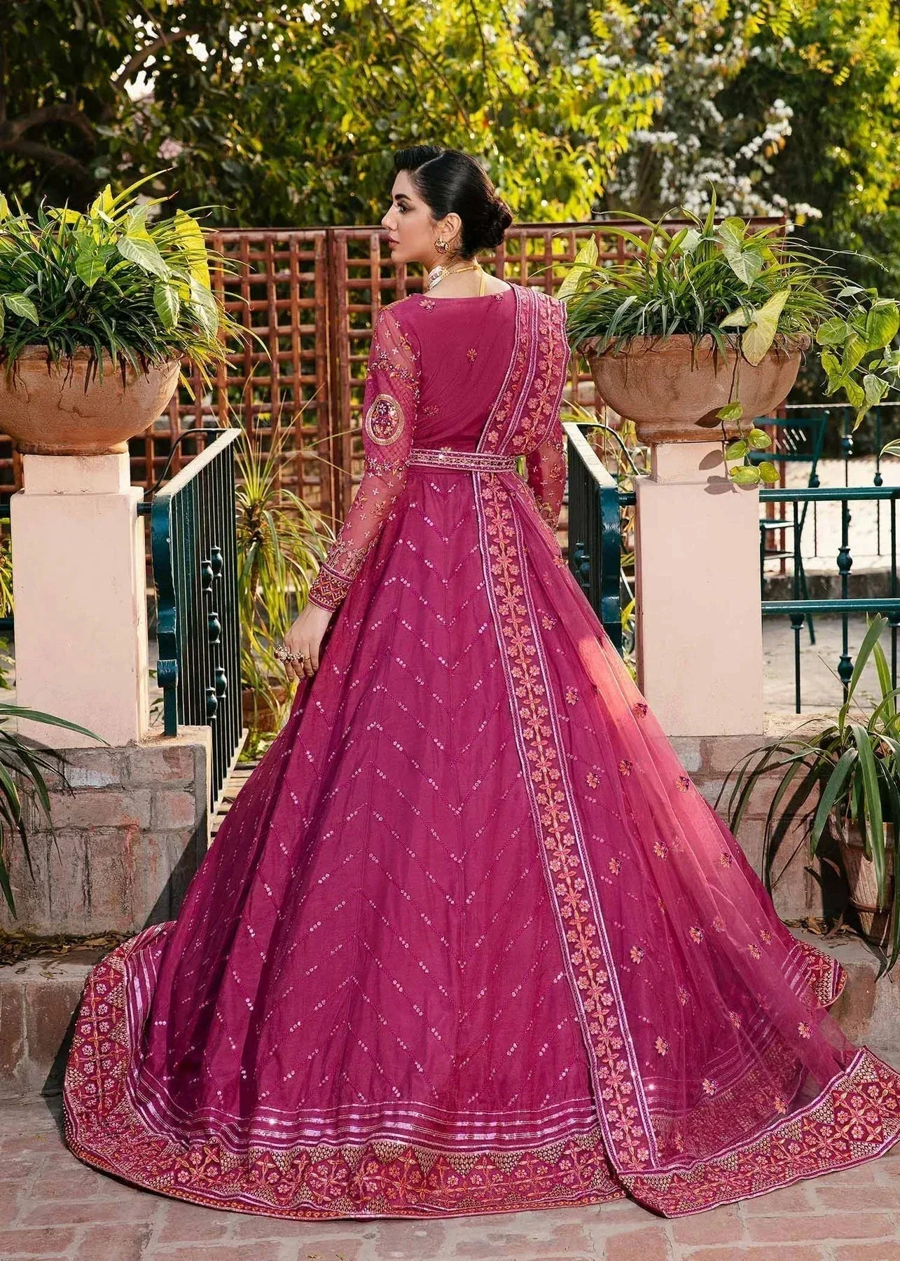 Akbar Aslam Wedding Formals Pink Organza – view 3 – Poshaq
