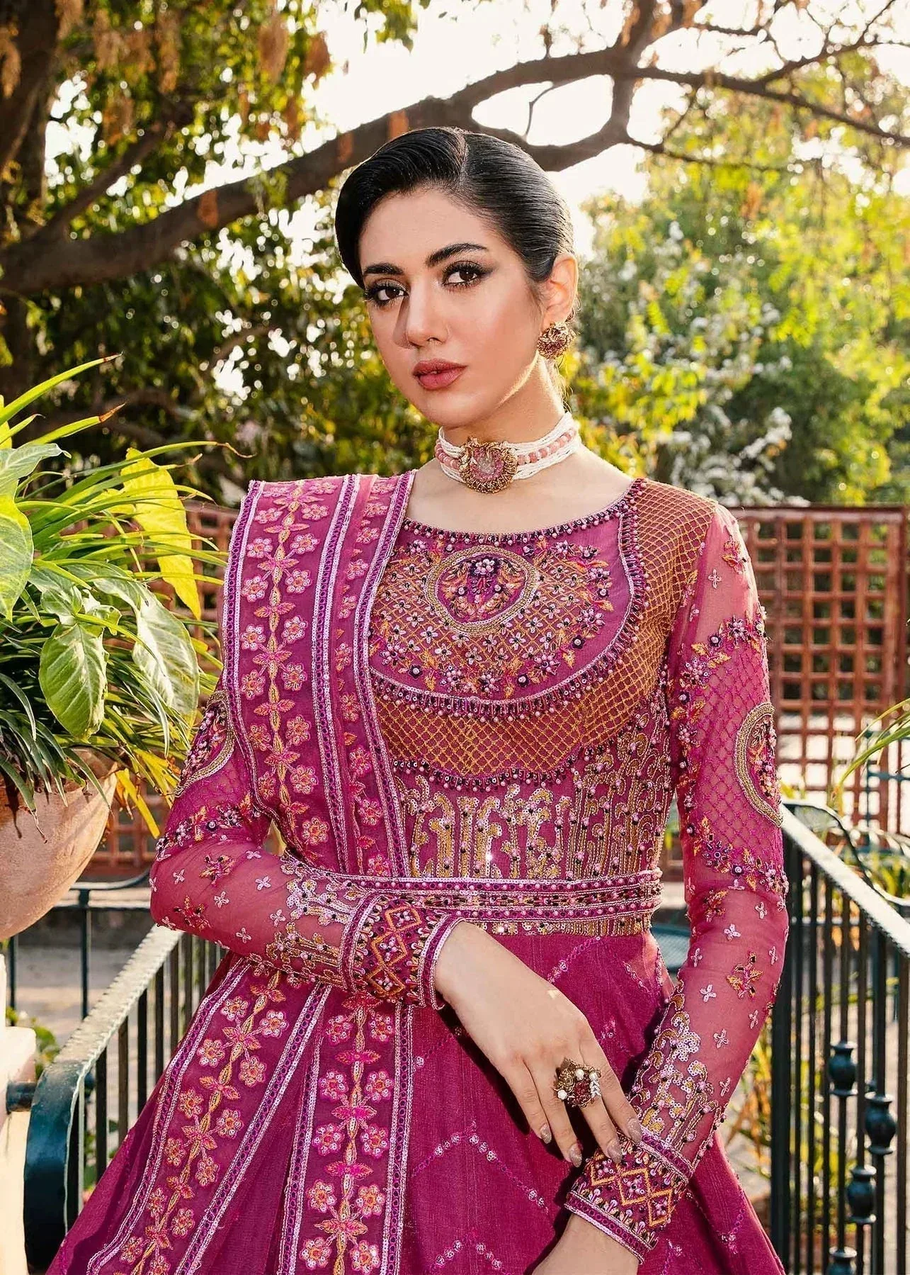 Akbar Aslam Wedding Formals Pink Organza – view 4 – Poshaq