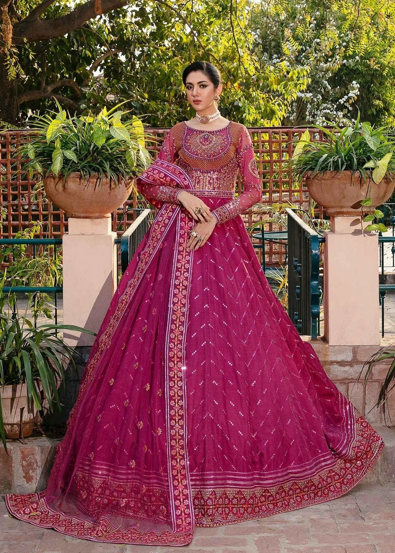 Akbar Aslam Wedding Formals Pink Organza – view 5 – Poshaq