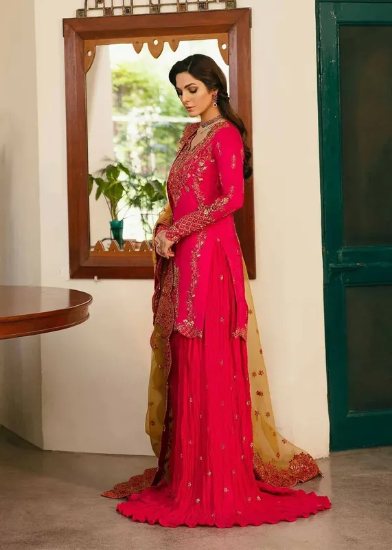 Akbar Aslam Wedding Formals Pink Raw Silk – view 1 – Poshaq