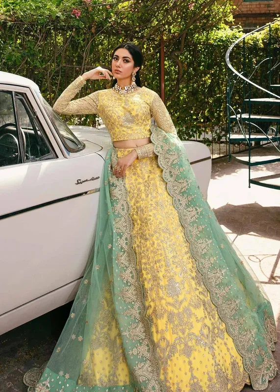 Akbar Aslam Wedding Formals Yellow Organza – view 1 – Poshaq